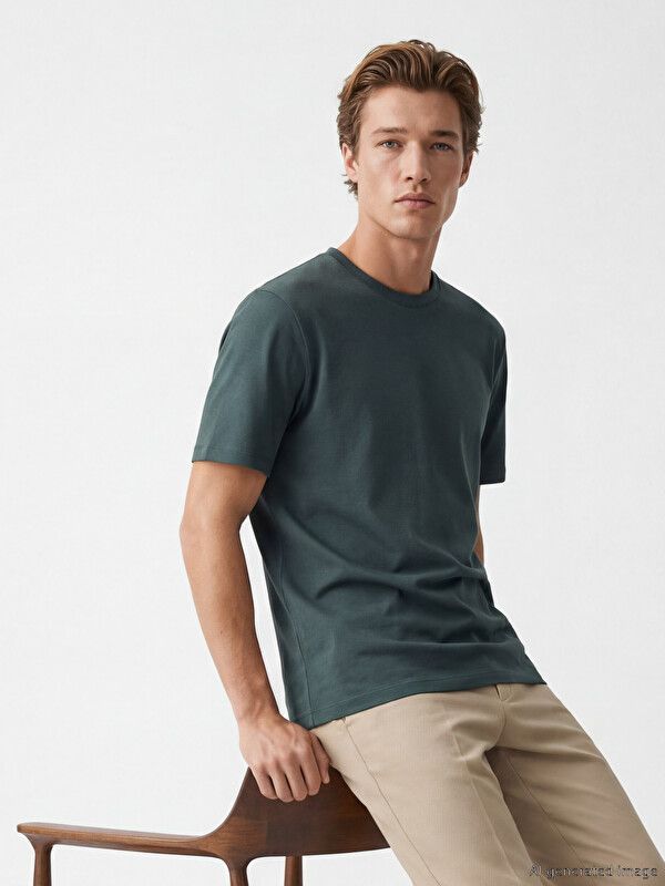 Moudda LC Waikiki - T-shirt manches courtes en jersey pour Homme couleur Vert - Tunisie 1