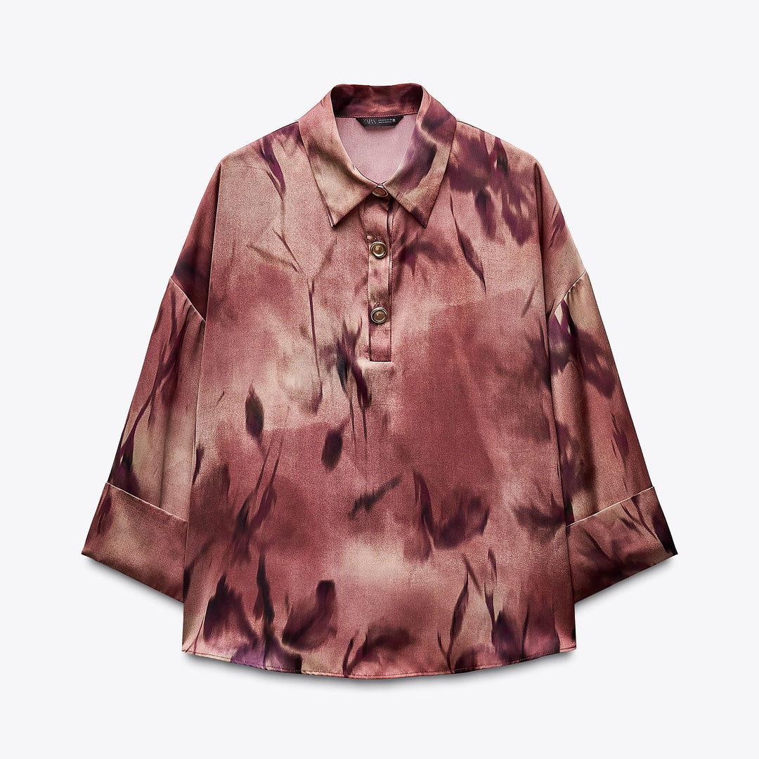 Moudda ZARA - Chemise Satin - Imprimé Diffusé & Col Polo Large - Tunisie 1