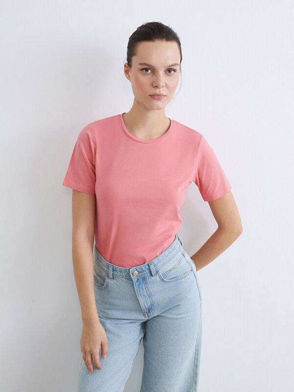 Moudda LC Waikiki - Body basique manches courtes en jersey pour Femme couleur  Corail - Tunisie 1