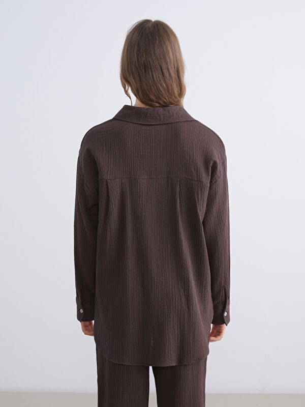 Moudda LC Waikiki - Chemise tissée manches longues Femme Brun - Tunisie 4