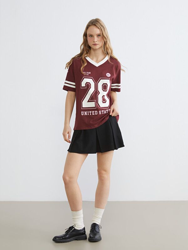 Moudda LC Waikiki - Body imprimé manches courtes en jersey pour Femme couleur Bordeaux - Tunisie 2