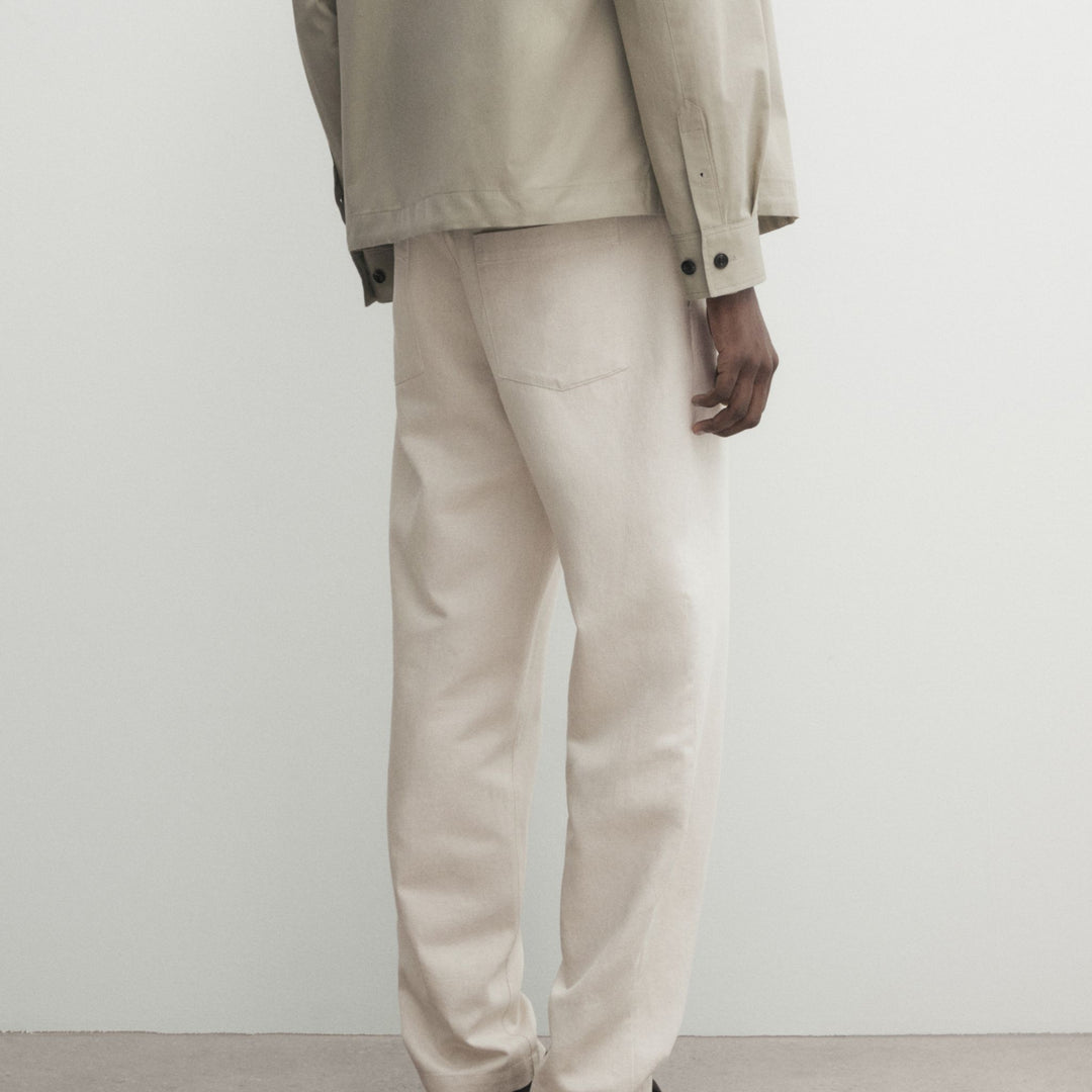 Moudda Massimo Dutti - Pantalon coton/lin écru coupe fuselée - Tunisie 4