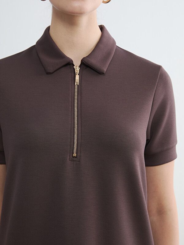 Moudda LC Waikiki - Robe manches courtes en jersey pour Femme couleur Marron - Tunisie 3