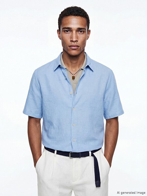 Moudda LC Waikiki - Chemise manches courtes en tissu pour Homme couleur Bleu - Tunisie 1