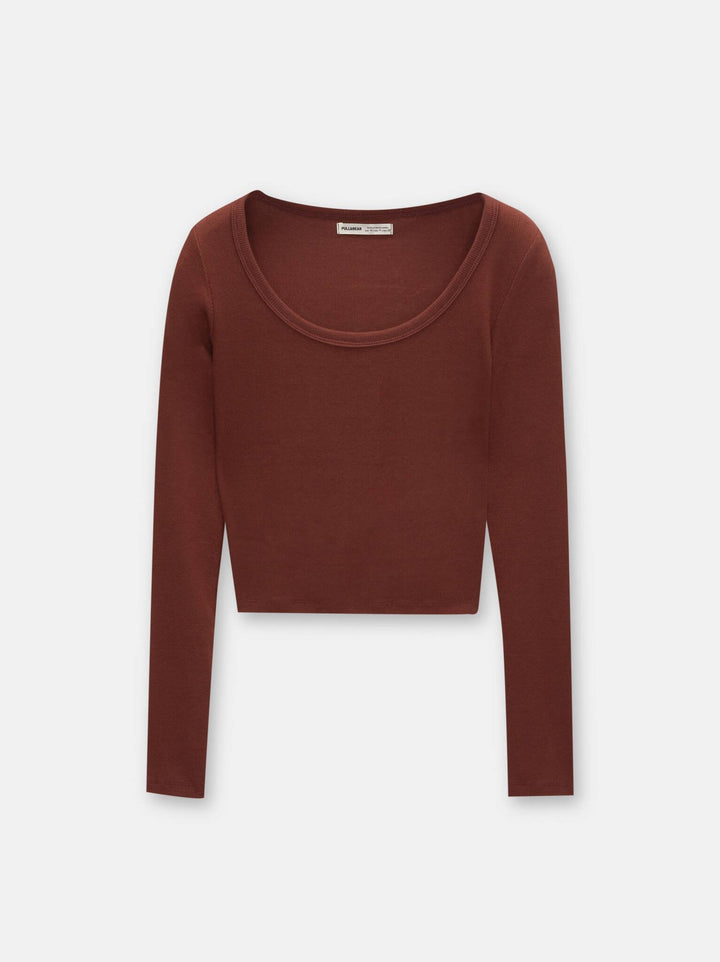 Moudda PULL & BEAR - T-Shirt - Côtes & Col Rond (Bordeaux) - Tunisie 3
