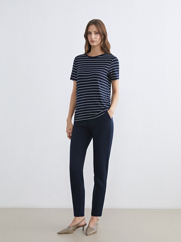 Moudda LC Waikiki - Body basique manches courtes en jersey pour Femme couleur Bleu marine rayé - Tunisie 2