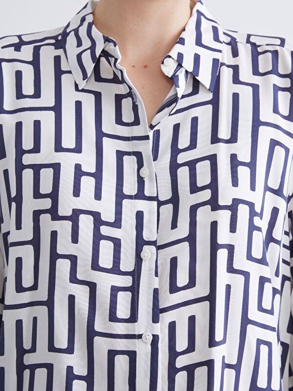 Moudda LC Waikiki - Chemise tissée imprimée manches longues Femme Imprimé marine - Tunisie 3