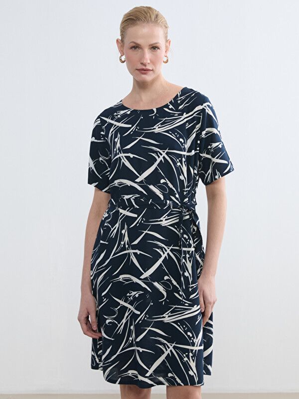 Moudda LC Waikiki - Robe manches courtes en tissu pour Femme couleur Bleu marine imprimé - Tunisie 2