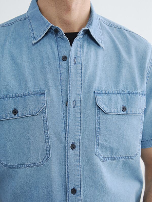 Moudda LC Waikiki - Chemise en jean manches courtes pour Homme couleur Rodeo Bleu indigo moyen - Tunisie 3