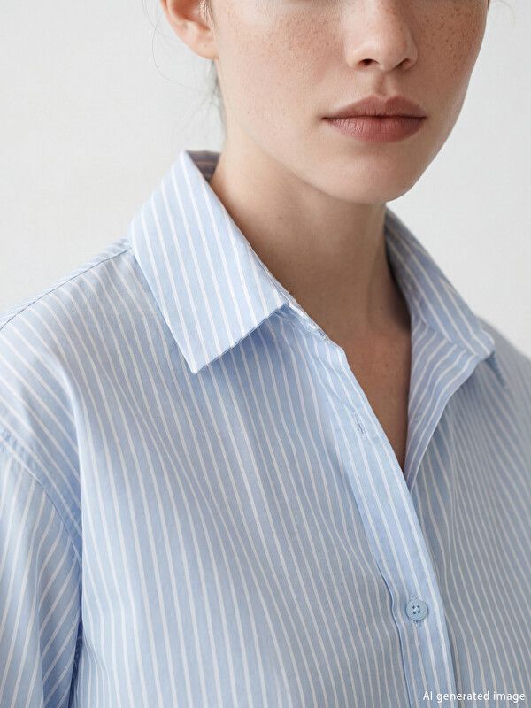 Moudda LC Waikiki - Chemise manches longues en tissu maternité pour Femme couleur Bleu rayé - Tunisie 3