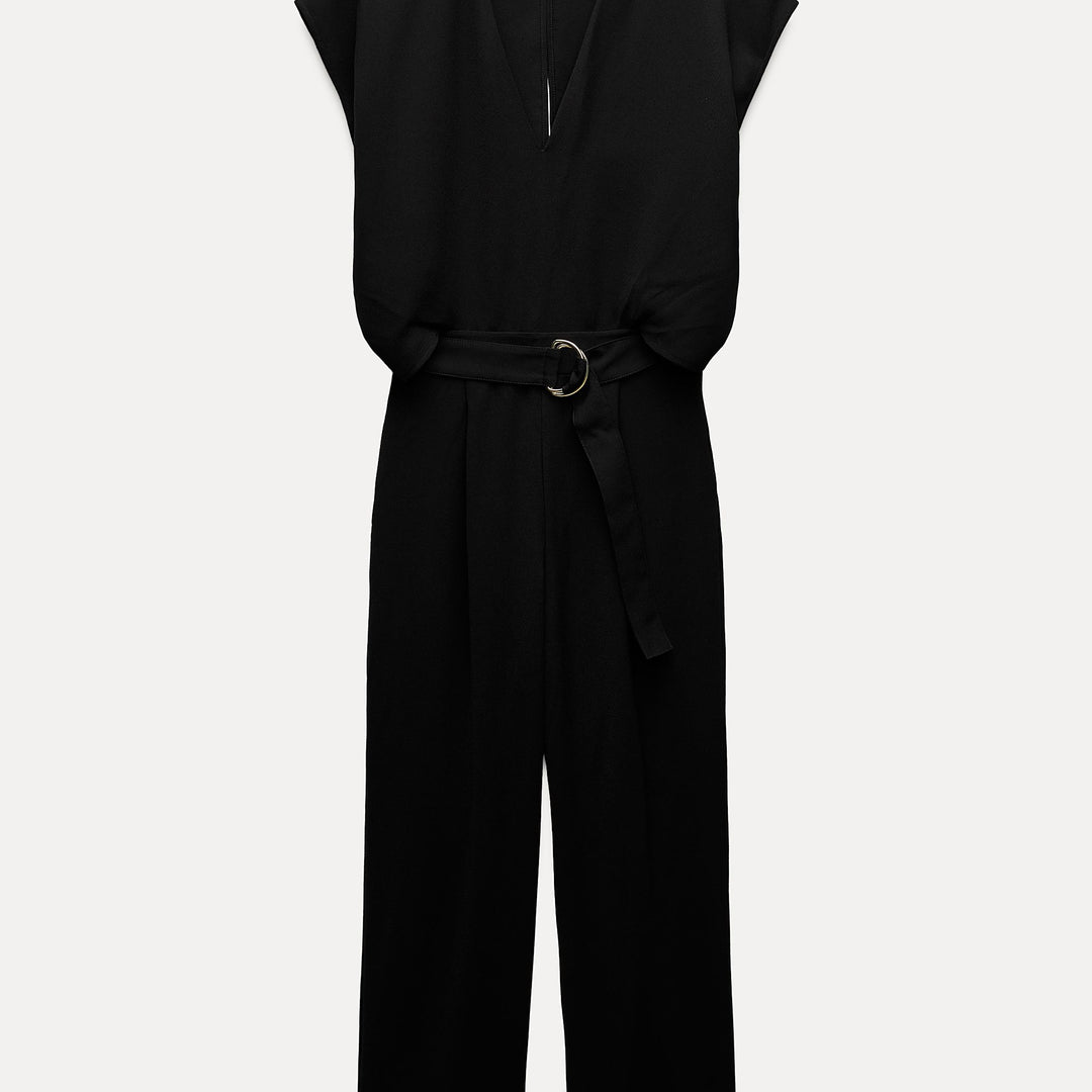 Moudda ZARA - Combinaison crêpe noire manches courtes ceinturée - Tunisie 2