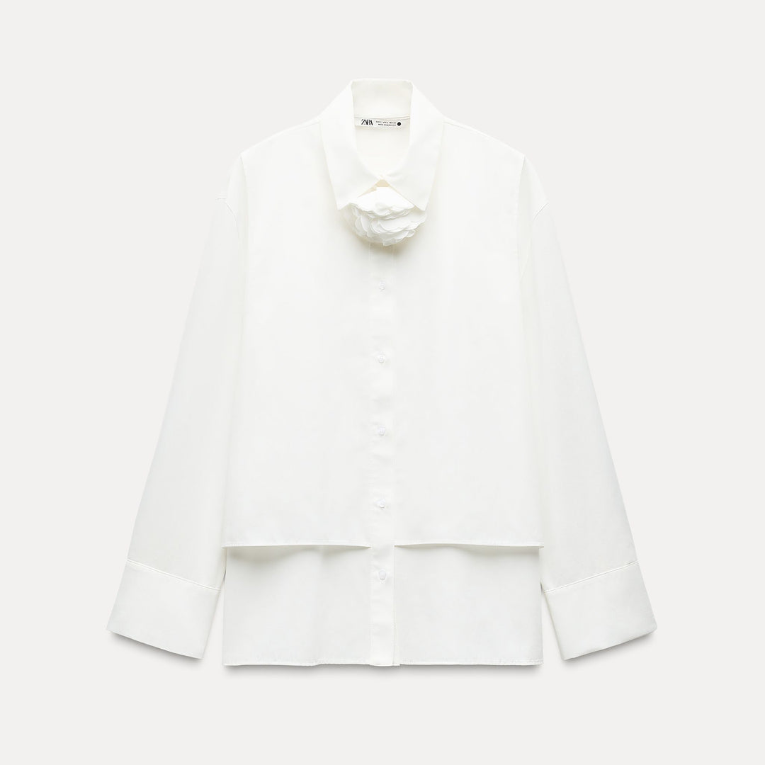 Moudda ZARA - Chemise popeline manches longues détail fleur - Tunisie 1