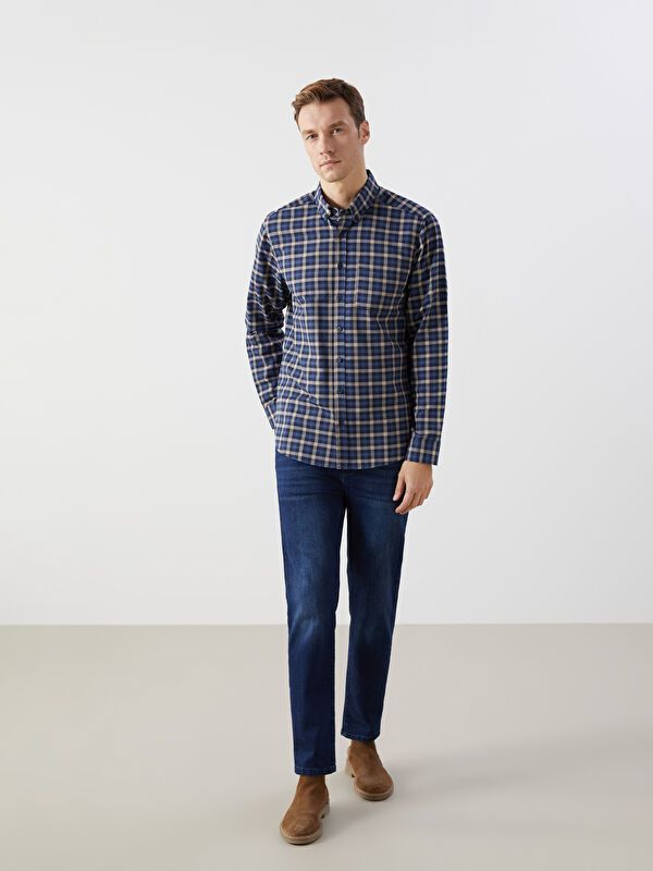 Moudda LC Waikiki - Chemise tissée à carreaux manches longues Homme Carreaux indigo - Tunisie 2