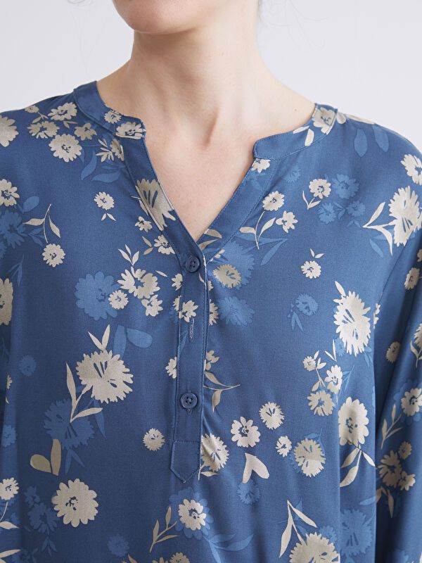 Moudda LC Waikiki - Blouse tissée imprimée manches longues Femme Imprimé bleu marine clair - Tunisie 3