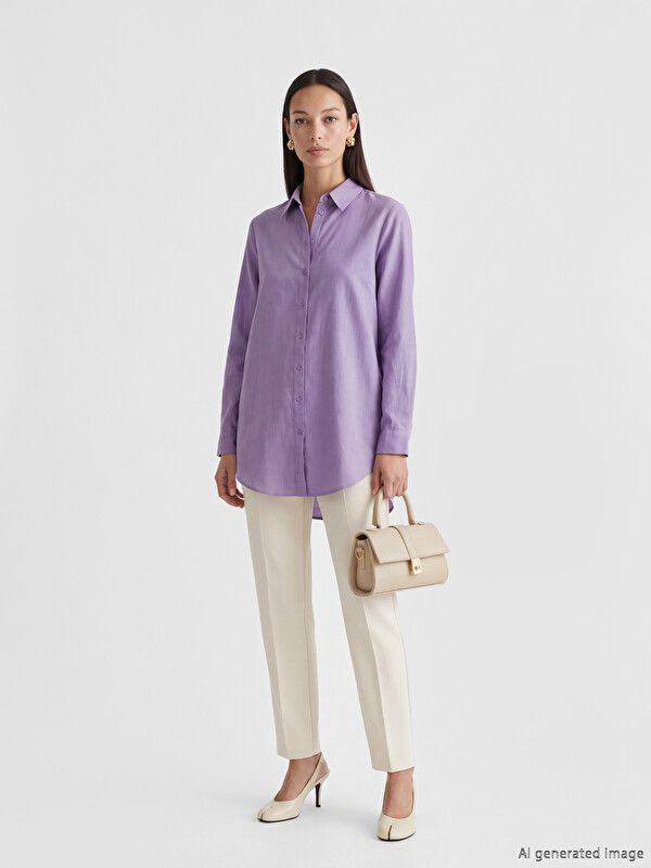 Moudda LC Waikiki - Tunique manches longues en tissu pour Femme couleur Lilas terne - Tunisie 2