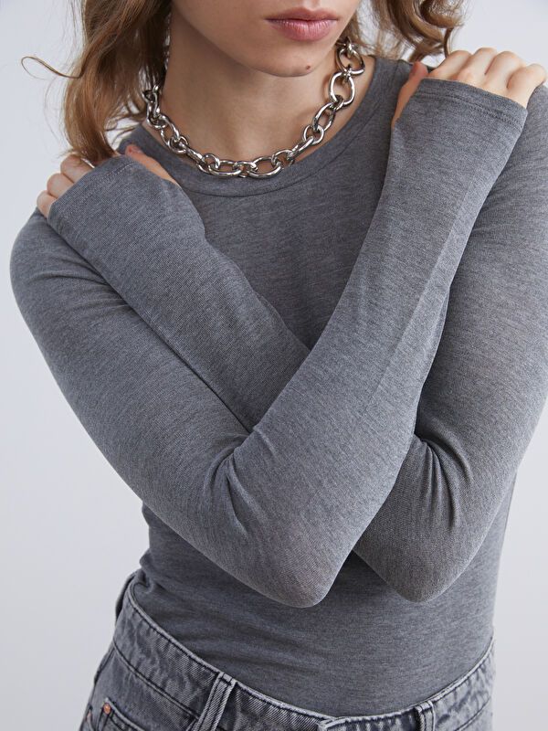 Moudda LC Waikiki - Body en jersey manches longues Femme Anthracite mlg - Tunisie 3