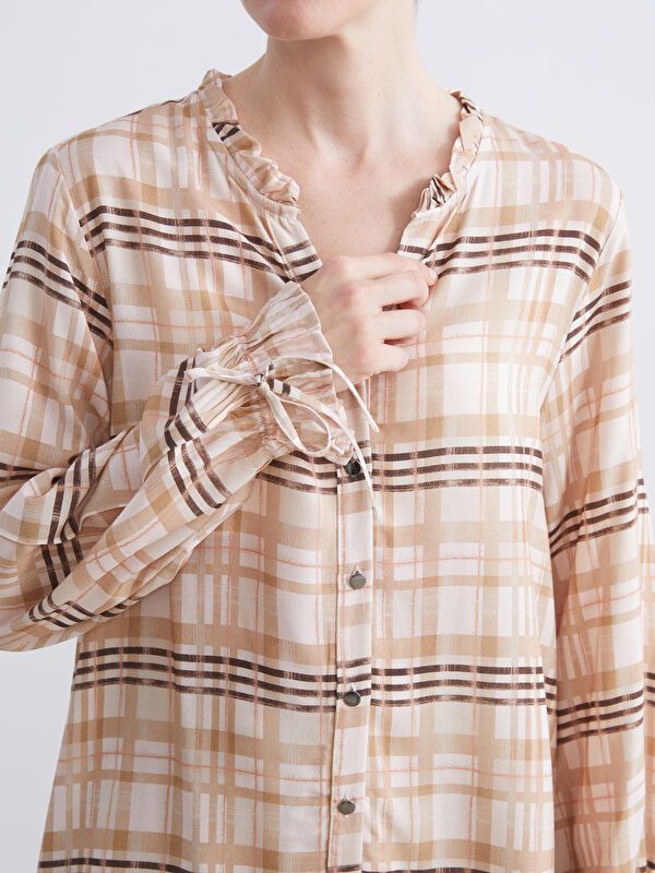 Moudda LC Waikiki - Chemise tissée imprimée manches longues Femme Imprimé beige - Tunisie 3