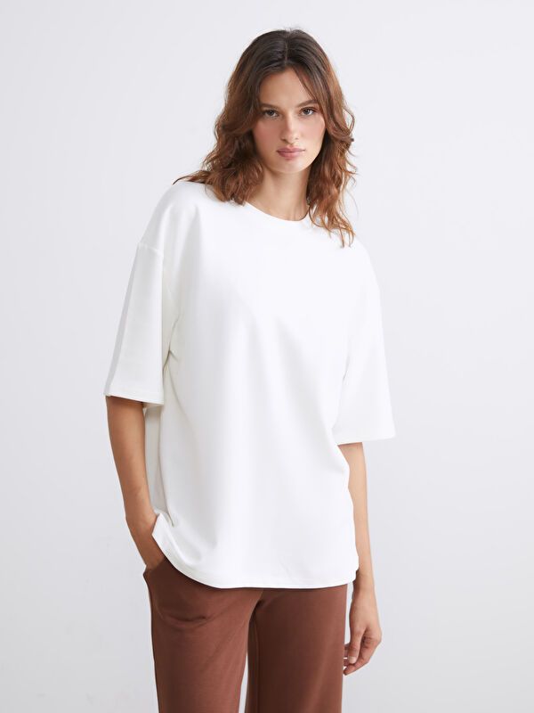 Moudda LC Waikiki - Body imprimé en jersey manches courtes Femme Ecru - Tunisie 1