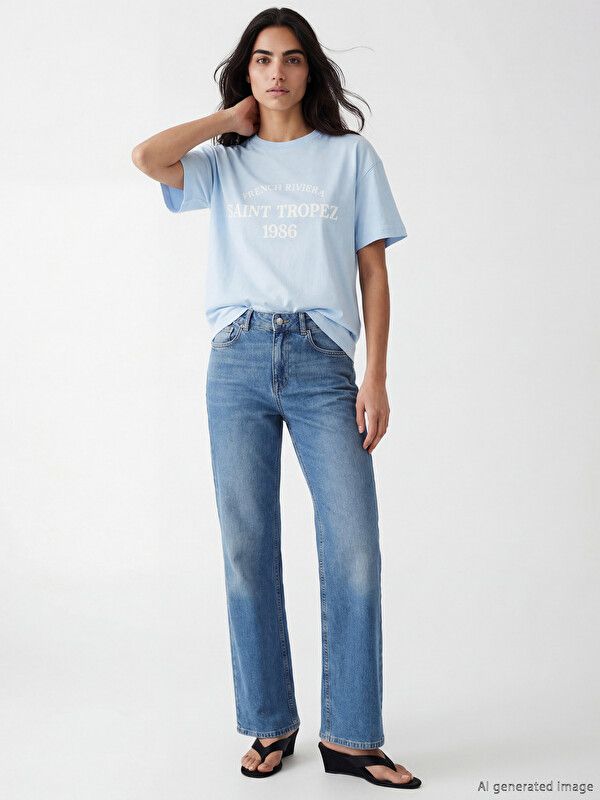 Moudda LC Waikiki - Body imprimé manches courtes en jersey pour Femme couleur Bleu clair - Tunisie 2