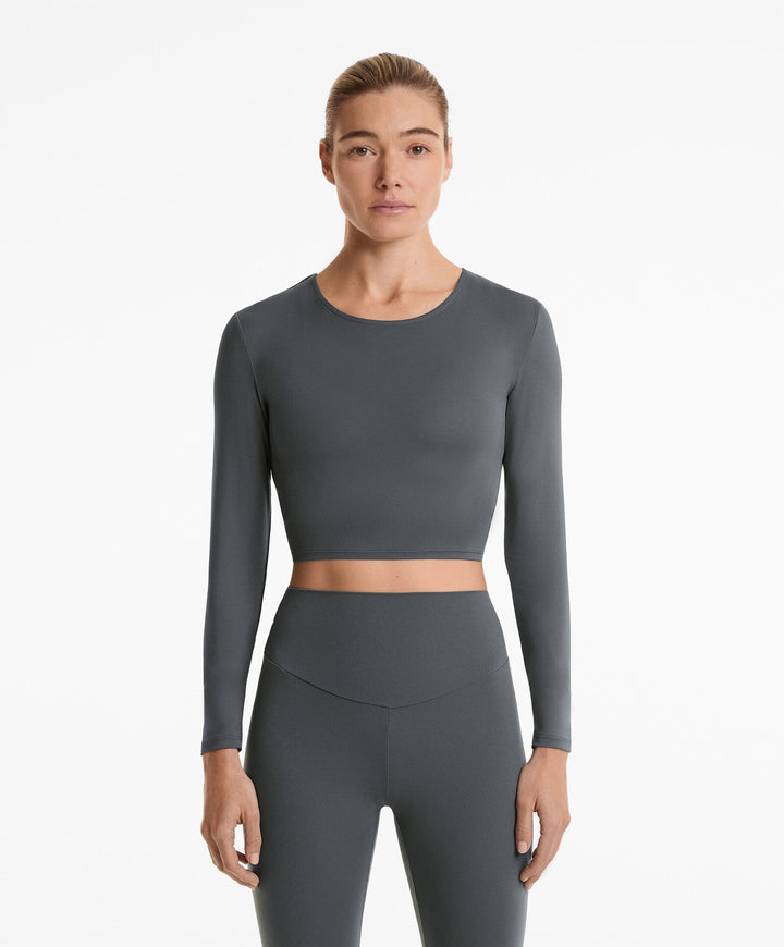 Moudda Oysho - T-Shirt Manches Longues Crop Comfortlux - Twist Dos - Tunisie 3