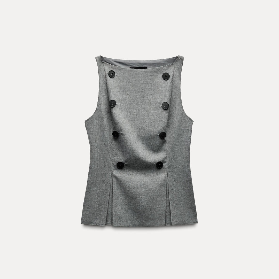 Moudda ZARA - Top laine froide manches courtes encolure bateau détail bouton - Tunisie 2