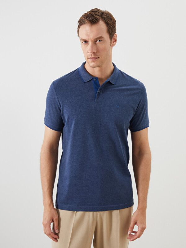 Moudda LC Waikiki - T-shirt col polo basique manches courtes en jersey pour Homme couleur  Bleu marine chiné - Tunisie 1