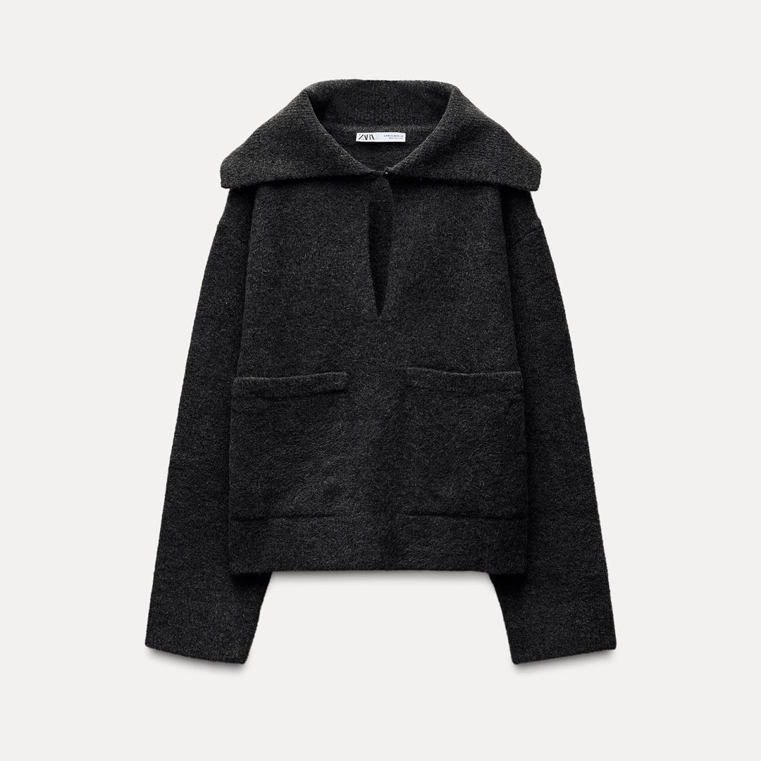 Moudda ZARA - Pull col large bouton et poches doux - Tunisie 1