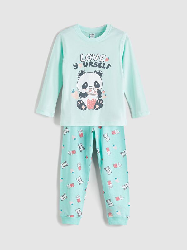 Moudda LC Waikiki - Pyjama en jersey manches longues moyen Fille Assiettes vert d'eau - Tunisie 1