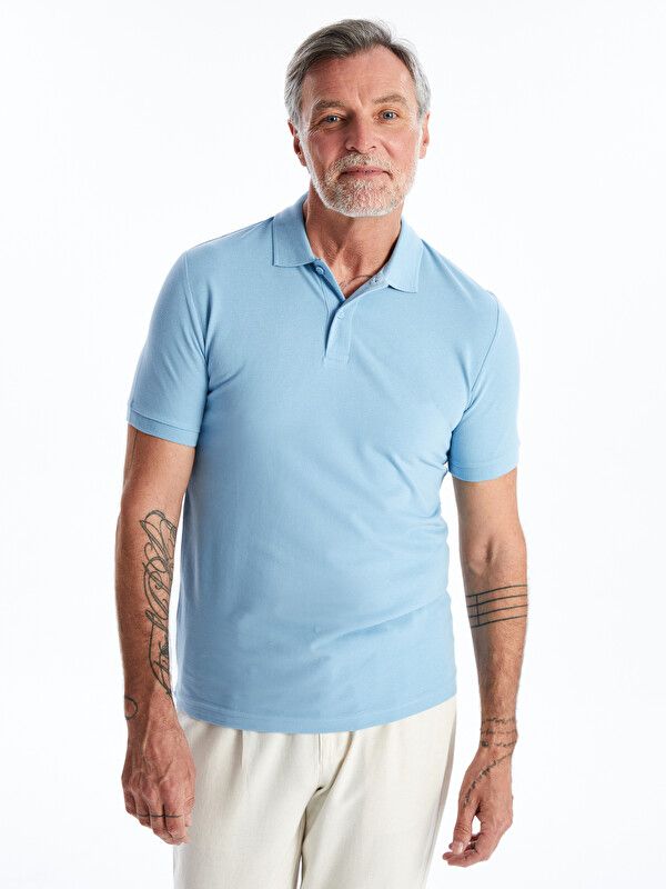 Moudda LC Waikiki - T-shirt col polo basique manches courtes en jersey pour Homme couleur Bleu - Tunisie 1