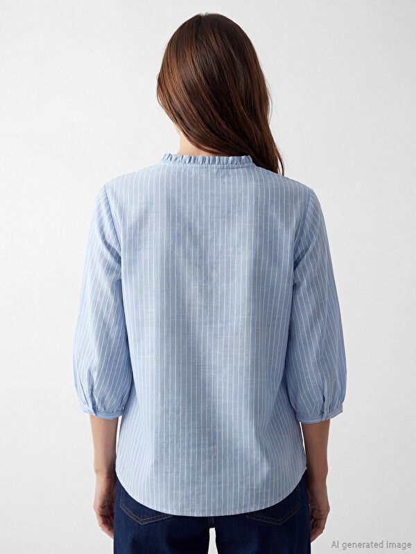 Moudda LC Waikiki - Chemise manches longues en tissu pour Femme couleur Bleu rayé - Tunisie 4