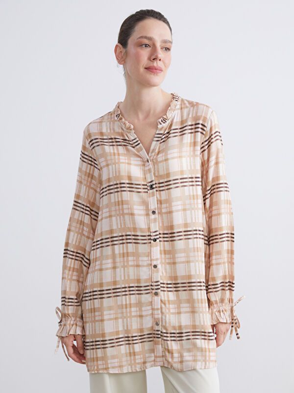 Moudda LC Waikiki - Chemise tissée imprimée manches longues Femme Imprimé beige - Tunisie 1