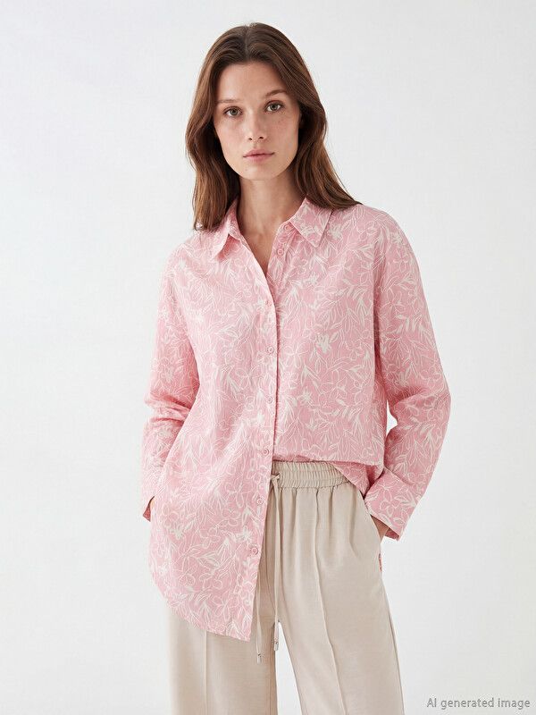 Moudda LC Waikiki - Tunique manches longues en tissu pour Femme couleur Rose imprimé - Tunisie 1