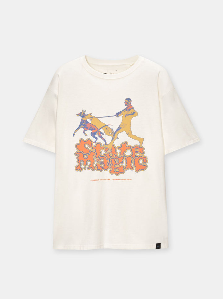 Moudda PULL & BEAR - T-Shirt Demi-Manches Gas Station 01 Relaxed Fit Blanc - Tunisie 5