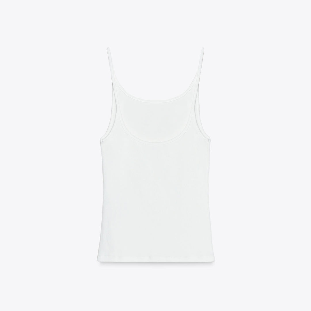 Moudda ZARA - T-Shirt - Rayures, Bretelles & Pipping Contrasté (Blanc) - Tunisie 2