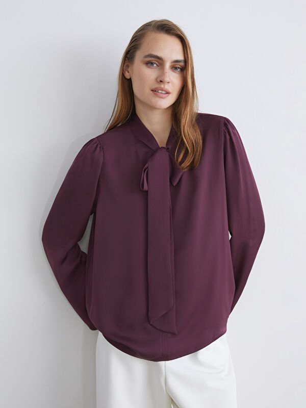 Moudda LC Waikiki - Blouse tissée manches longues Femme Prune - Tunisie 1