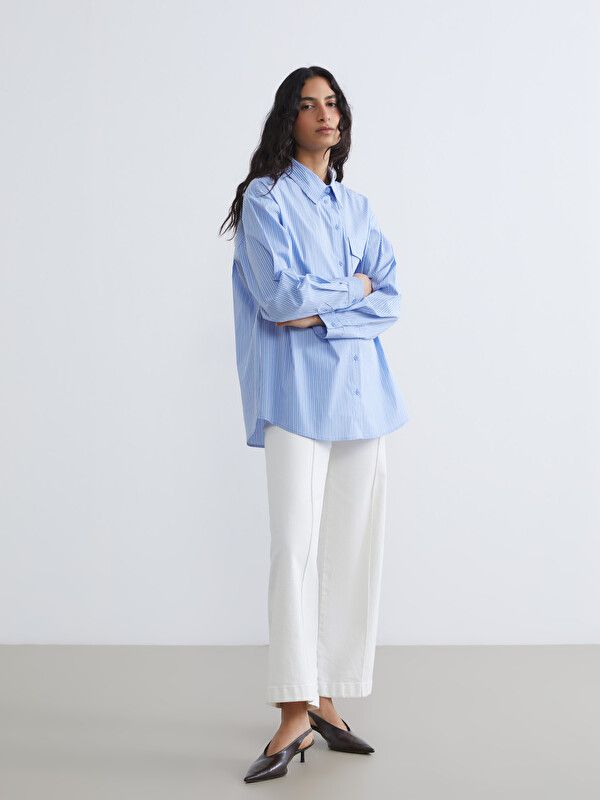 Moudda LC Waikiki - Tunique manches longues en tissu pour Femme couleur Bleu rayé - Tunisie 2