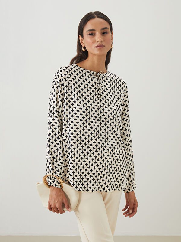 Moudda LC Waikiki - Blouse tissée manches longues Femme Imprimé écru - Tunisie 1