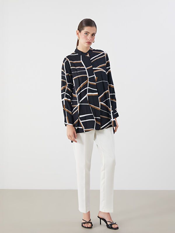 Moudda LC Waikiki - Tunique tissée imprimée manches longues Femme Imprimé en noir - Tunisie 2