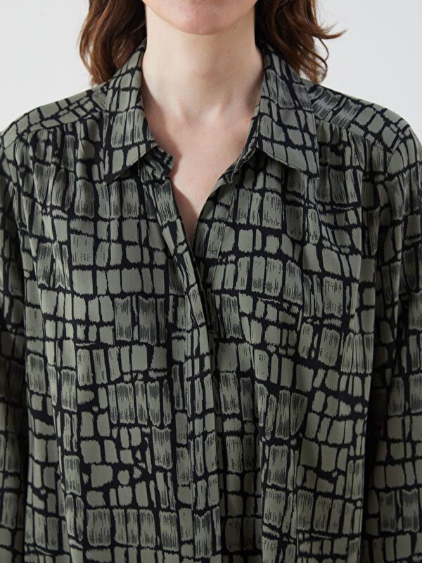 Moudda LC Waikiki - Chemise tissée imprimée manches longues Femme Kaki imprimé - Tunisie 3