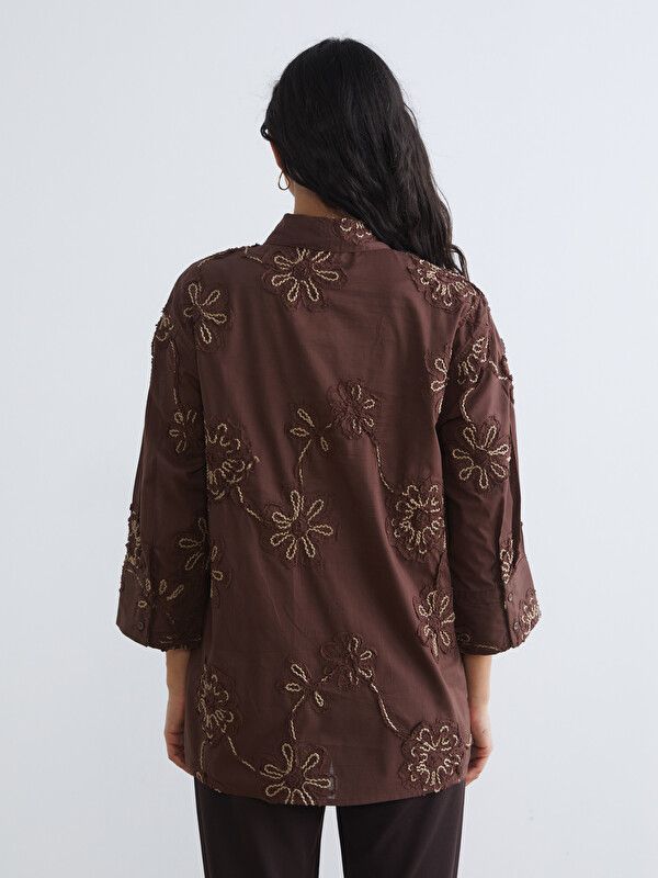 Moudda LC Waikiki - Tunique manches longues en tissu pour Femme couleur Marron - Tunisie 4