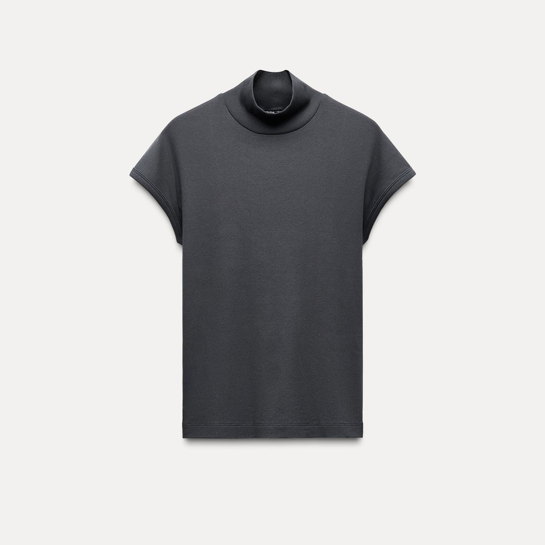 Moudda ZARA - T-shirt côtelé manches tombantes, col Perkins - Tunisie 1