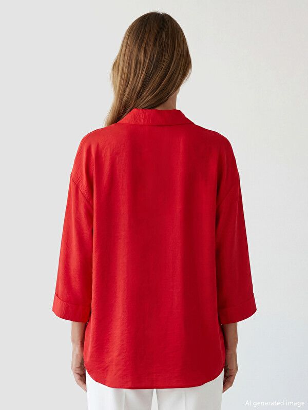 Moudda LC Waikiki - Chemise manches longues en tissu pour Femme couleur Rouge - Tunisie 4