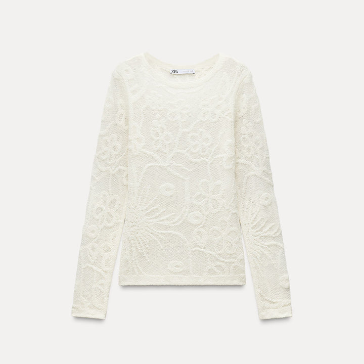 Moudda ZARA - Top manches longues col droit texture fleurs - Tunisie 1