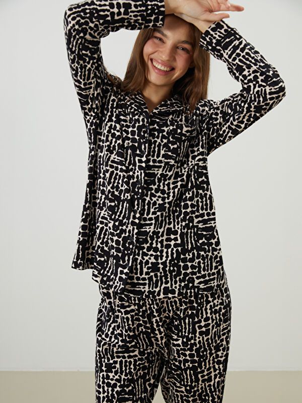 Moudda LC Waikiki - Pyjama en jersey manches longues Femme Impression rose pâle - Tunisie 2