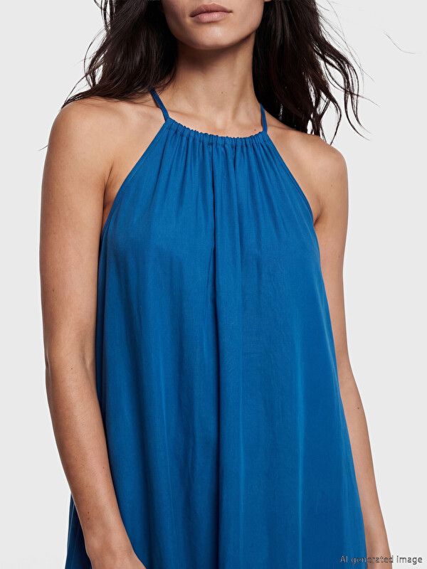Moudda LC Waikiki - Robe manches courtes en tissu pour Femme couleur Bleu vif - Tunisie 3