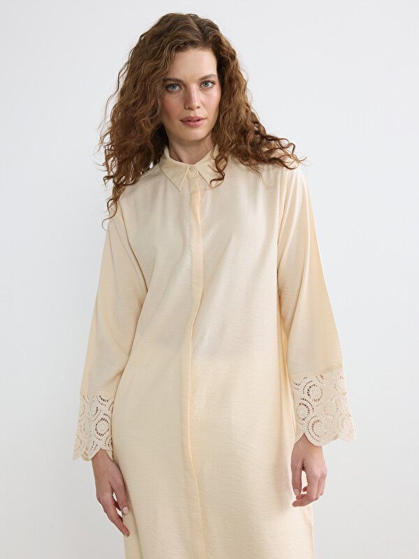 Moudda LC Waikiki - Tunique manches longues en tissu pour Femme couleur Beige clair - Tunisie 2