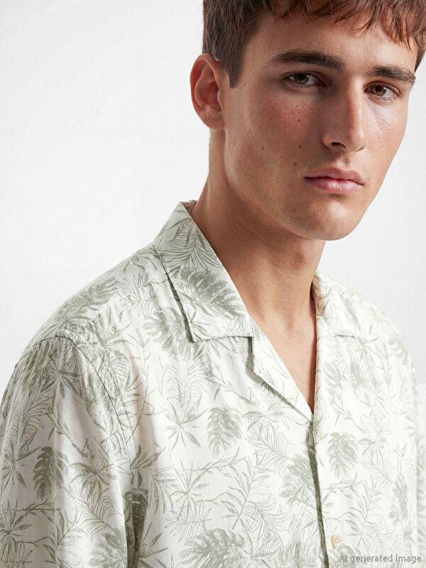 Moudda LC Waikiki - Chemise imprimée manches courtes en tissu pour Homme couleur Vert olive imprimé - Tunisie 3