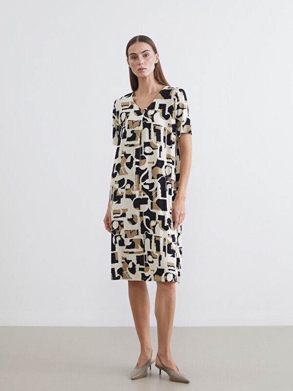 Moudda LC Waikiki - Robe manches courtes en jersey pour Femme couleur Beige imprimé - Tunisie 1