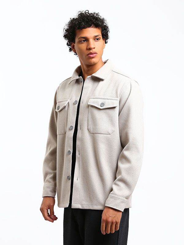 Moudda LC Waikiki - Surchemise en tissu (Shacket) couleur Gris pierre pour hommes - Tunisie 4