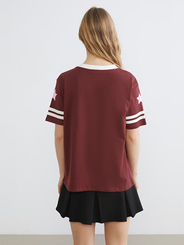 Moudda LC Waikiki - Body imprimé manches courtes en jersey pour Femme couleur Bordeaux - Tunisie 4